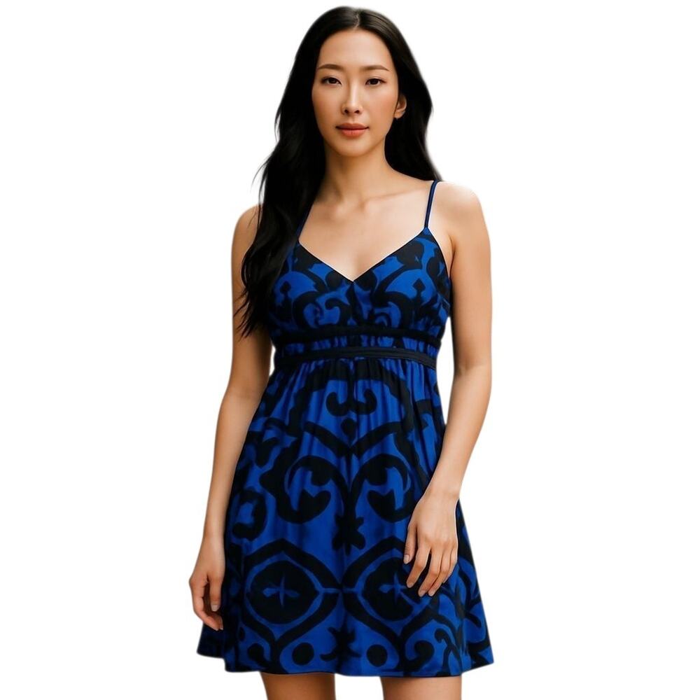 Vintage Y2K INC 100% Silk Babydoll Mini Dress Size 2 Blue coastal boho